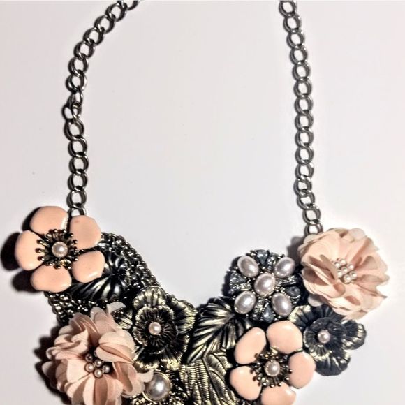 Silver & Goldtone Flowered Statement Necklace - Picture 3 of 6